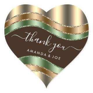 Thank Name Sweet 16th Bridal Gold Mint Green Brown Heart Sticker