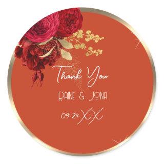 Thank Wedding Favor Bridal Sweet16th Gold Coral Classic Round Sticker