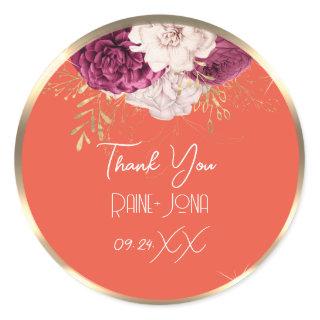 Thank Wedding Favor Bridal Sweet 16th Gold Coral  Classic Round Sticker