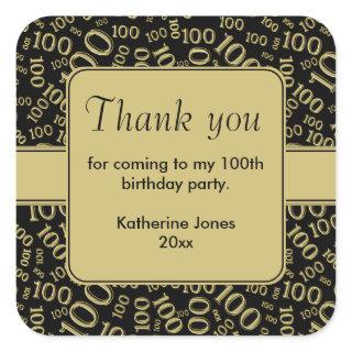 Thank You 100th Black/Gold Number Pattern Square Sticker
