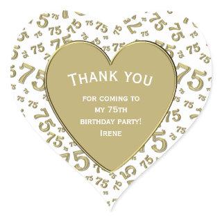 Thank you: 75th Birthday Gold/White Number Pattern Heart Sticker