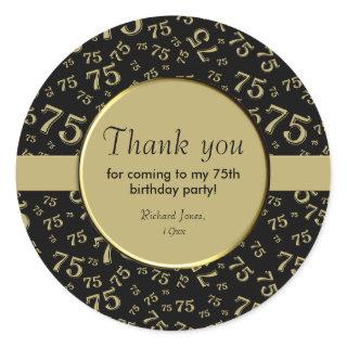 Thank You: 75th Black & Gold Number Pattern Classic Round Sticker