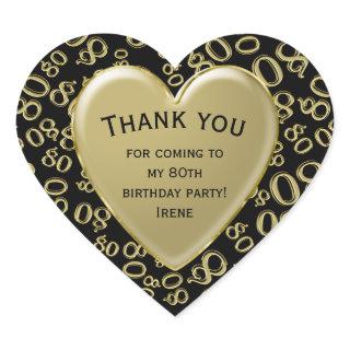 Thank you - 80th Number Pattern Gold and Black Heart Sticker
