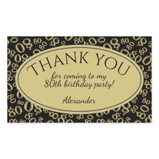 Thank You - 80th Number Pattern Gold and Black Rectangular Sticker
