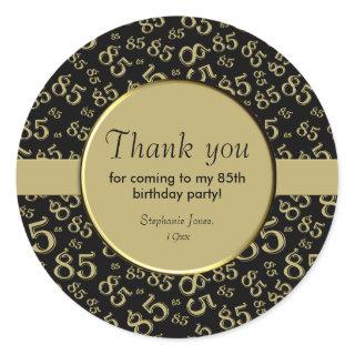 Thank You: 85th Birthday Gold and Black Pattern Classic Round Sticker
