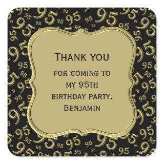 Thank you: 95 Typography Number Pattern Gold/Black Square Sticker