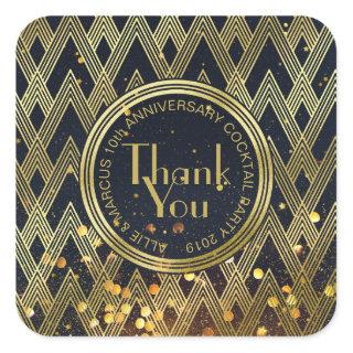 Thank You Art Deco Gatsby Gold Glitter Geometric Square Sticker