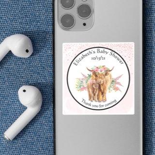 Thank you Baby shower Baby Highland Cow Calf  Square Sticker