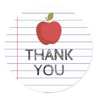 Thank You Back to School Teacher Apple Class Classic Round Sticker