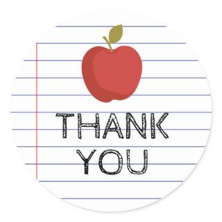 Thank You Back to School Teacher Apple Class Classic Round Sticker