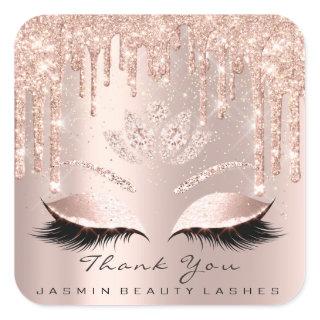 Thank You Beauty Lashes Lotus Bridal Rose Glitter Square Sticker