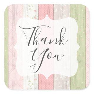 Thank You Blush Pink Floral Sage Green Shabby Chic Square Sticker