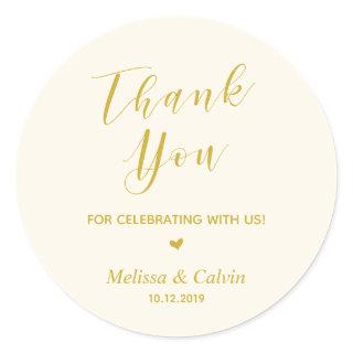Thank you, celebrating with us, wedding reception classic round sticker