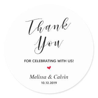 Thank you, celebrating with us, wedding reception classic round sticker