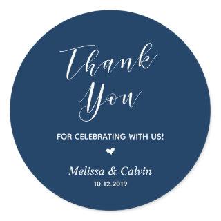 Thank you, celebrating with us, wedding reception classic round sticker