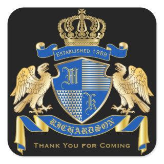 Thank You Coat of Arms Blue Gold Eagle Emblem Square Sticker