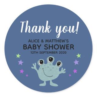 Thank You Cute Boys Space Alien Baby Shower Classic Round Sticker