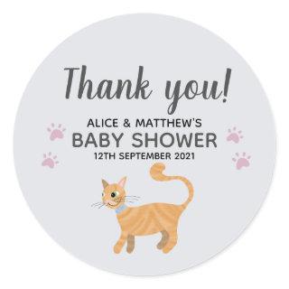 Thank You Cute Cat Cartoon Baby Shower Classic Round Sticker