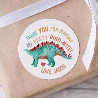 Thank You Dino-Mite Watercolor Dinosaur  Classic Round Sticker
