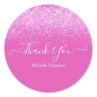 Thank you elegant fashionable dark pink glitter fo classic round sticker
