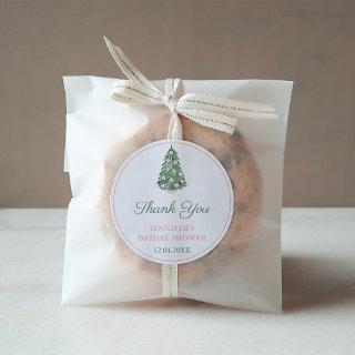 Thank You Elegant Holidays Tree Pink Green Favor Classic Round Sticker