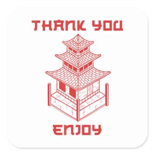 Thank You Enjoy Chinese Takeout Box Package Asian Square Sticker