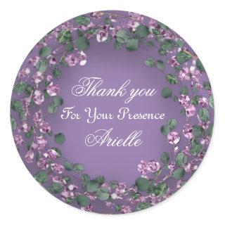 Thank You Eucalyptus Birthday Bridal Rosse Purple Classic Round Sticker