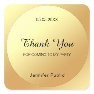 Thank You Faux Gold Template Elegant Calligraphy Square Sticker