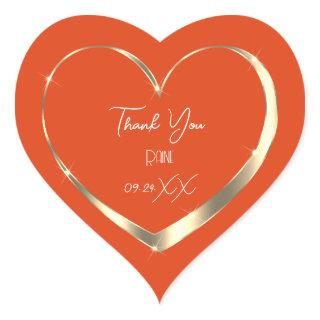 Thank You Favor Coral Gold Heart Bridal Sweet16th Heart Sticker