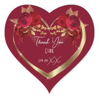 Thank You Favor Flower Heart Bridal Sweet16th Gold Heart Sticker