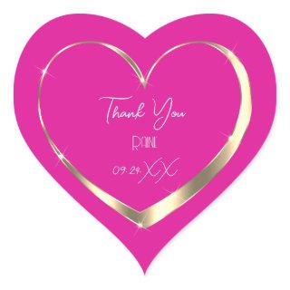 Thank You Favor Pink Golden Heart Bridal Sweet16th Heart Sticker