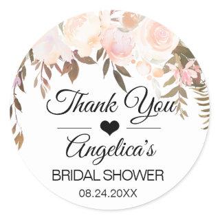 Thank you Floral Pink Cream Wedding Bridal Classic Round Sticker