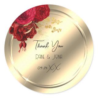 Thank You  Flower Heart Bridal Sweet16th Gold Rose Classic Round Sticker