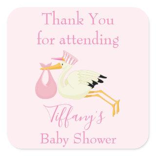 Thank you for attending baby shower Stork Pink Square Sticker