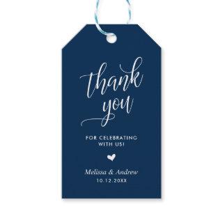 Thank you for celebrating, Navy Blue, Wedding Gift Tags