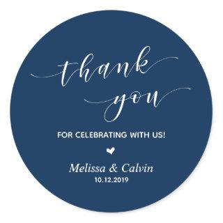 Thank you for celebrating with us Navy Blue Classic Round Sticker