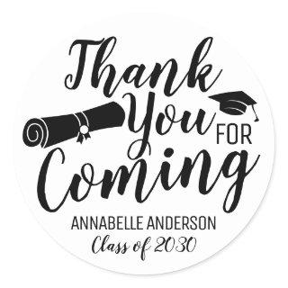 Thank You For Coming Black Graduation Party Favor Classic Round Sticker