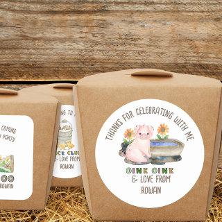 Thank You for Coming Cute Pig Farm Birthday Classic Round Sticker