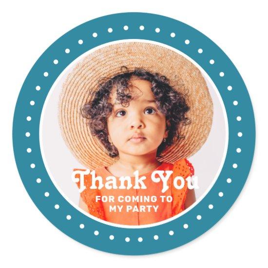 Thank You For Coming Modern Dots Custom Photo Classic Round Sticker