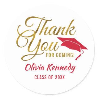 Thank You For Coming  Red And Gold Grad Party Classic Round Sticker