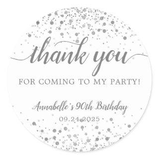 Thank You For Coming Silver Confetti Dots Birthday Classic Round Sticker