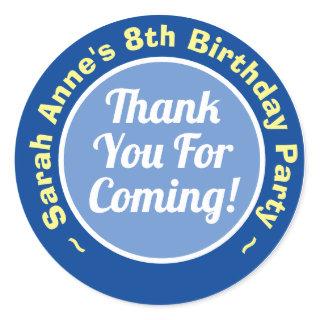 Thank You for Coming to Birthday Party Age 8 Classic Round Sticker