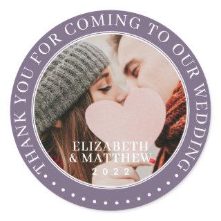 Thank You For Coming To Our Wedding Modern Photo Classic Round Sticker