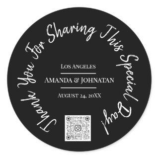 Thank You For Sharing Special Day Black QR Logo  Classic Round Sticker