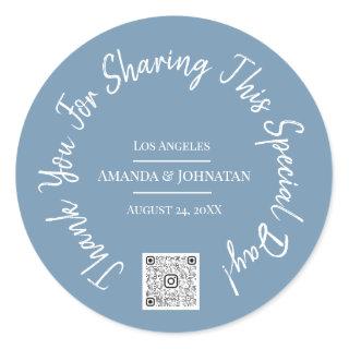 Thank You For Sharing Special Day Blue QR Logo  Classic Round Sticker