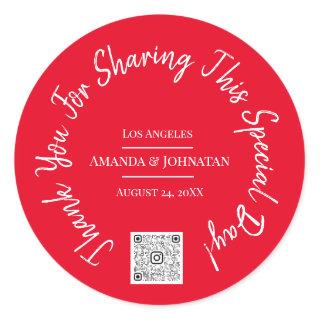 Thank You For Sharing Special Day Red QR Logo   Classic Round Sticker