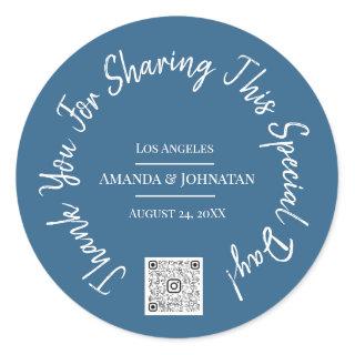Thank You For Sharing Special Day Teal QR Logo  Classic Round Sticker