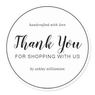 Thank You For Shopping With Us Chic Script White C Classic Round Sticker