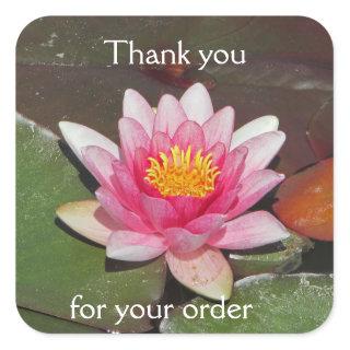 Thank you for Your Order Business Pink Water Lily Square Sticker