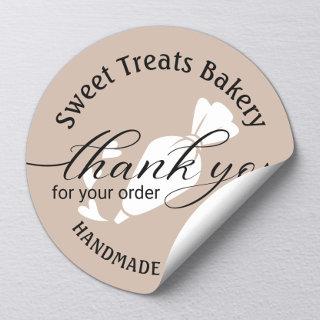 Thank You For Your Order Cute Beige Cake Bakery Classic Round Sticker